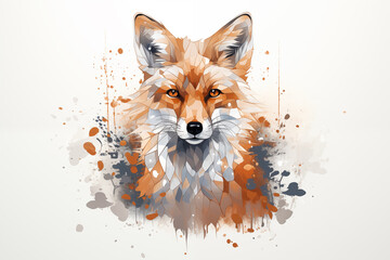 Obraz premium A fox walks looks forward on a white background as a T-shirt print . illustration in watercolor