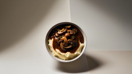 Savory Mushroom and Mashed Potato Dish with Brown Sauce.