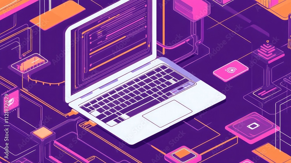 Poster a dynamic programming course displayed on a laptop with engaging visuals