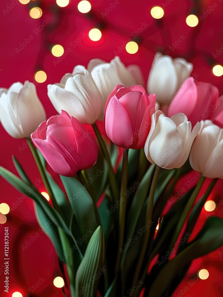 Wall mural Pink and White Tulips in Vase