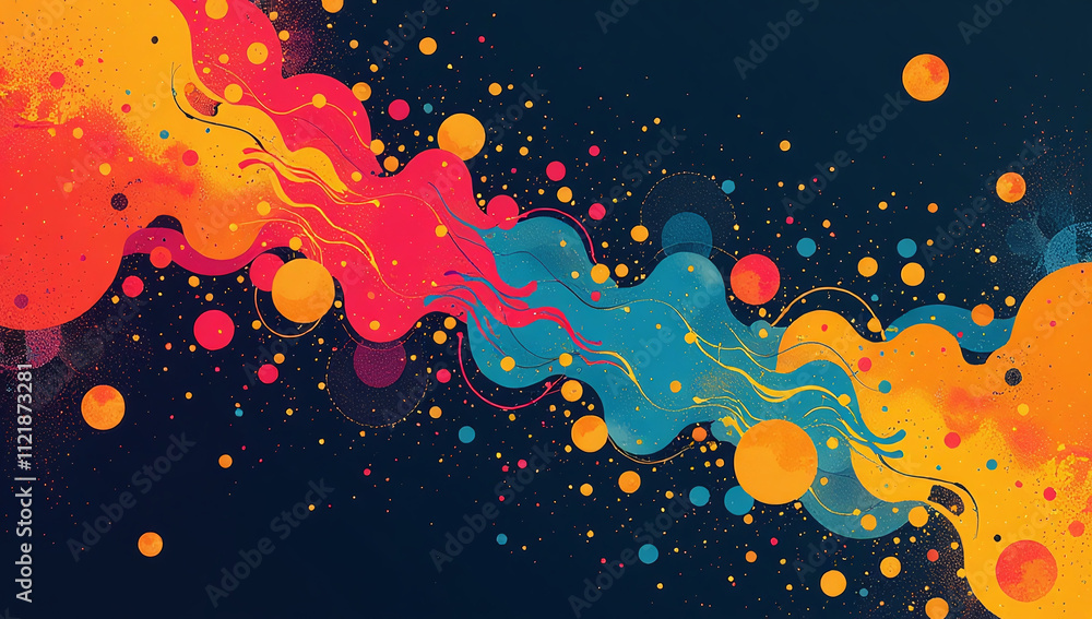 Poster abstract art grainy texture bright colors bold patterns dark background create visually striking pos