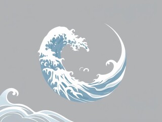 Oriental water waves in yin yang circle outline and filled with gray, representing opposite forces, concepted by Thai, Japanese, Chinese, water, Japanese, Oriental