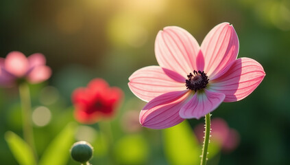 beautiful japanese anemone blooms sunlight delicate petals green stem garden