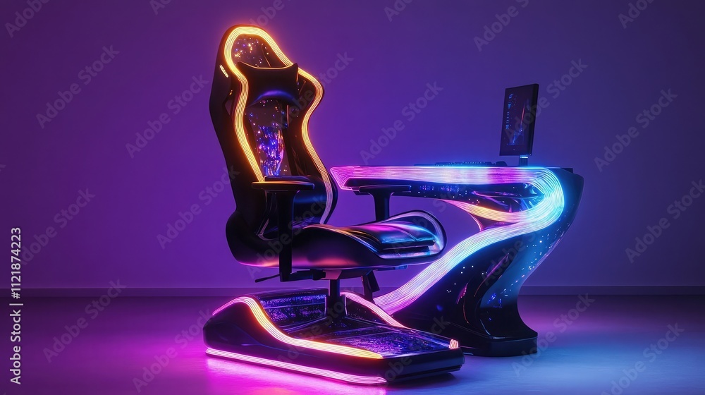 Aufkleber a gamera??s chair with a glowing rgb setup and a matching desk design