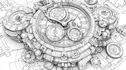 Naklejka premium Intricate Steampunk Clock Design with Gears and Mechanisms