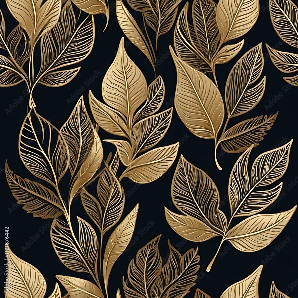 Aufkleber golden leaves seamless pattern: a luxurious and elegant pattern featuring intricate gold leaves on a