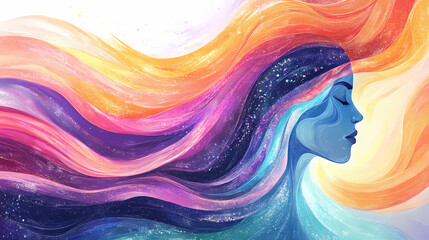 Radiant energy healing with colorful waves flowing. Auric. Illustration