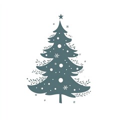 Fototapeta premium Silhouette of a Christmas Tree with Minimal Ornaments Sustainable winter Holiday Decorations, Winter season, Happy New Year, Happy Christmas 