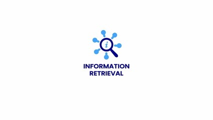 information retrieval icon, information icon with magnifying glass, search concept.