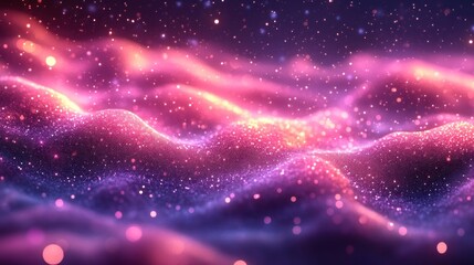 Abstract cosmic waves with glowing particles and colors 