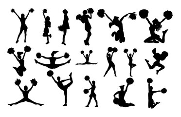 cheerleader die cuts set sport themed silhouette element clipart illustration