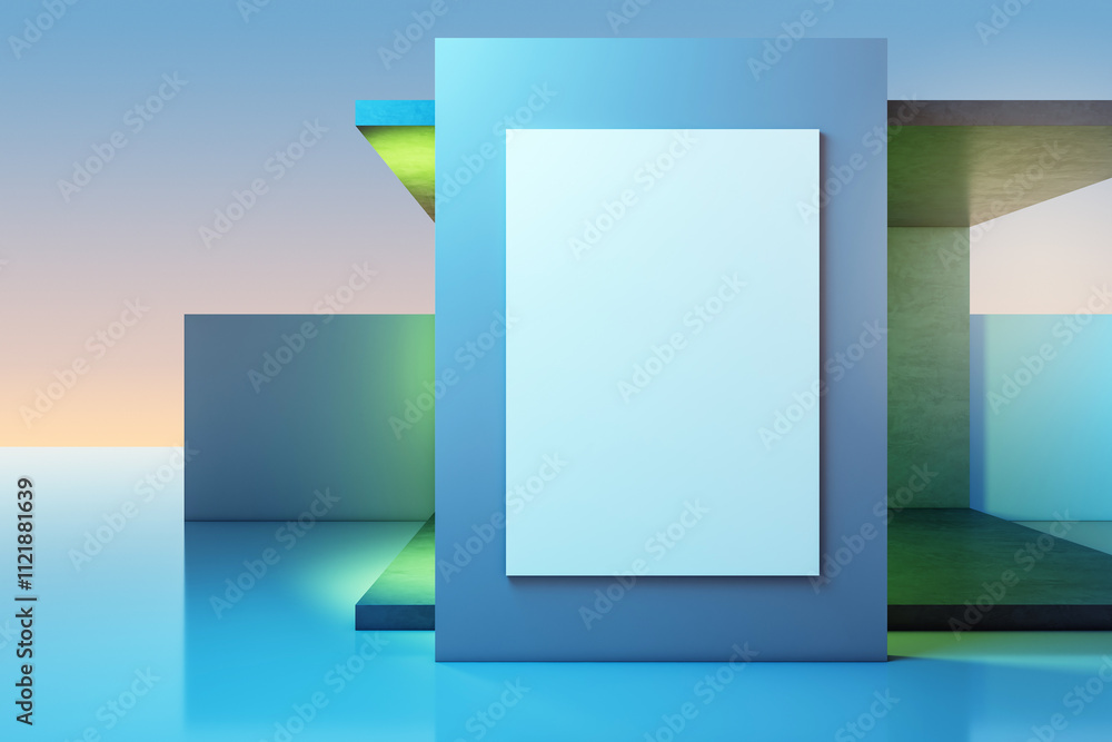 Aufkleber Abstract geometric modern structure with blank wall and gradient background, combining minimalistic design elements. 3D Rendering