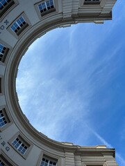 Facade of a building with blue sky in the Hague, the Netherlands 