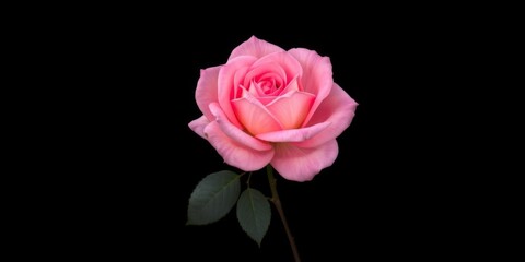 Top view illustration of a vibrant pink rose radiating a soft glow set against a dark background, nature, isolated, elegant
