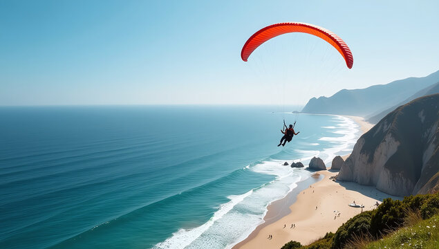 tandem paragliders fly near sky divers training beach shoreline nearby breathtaking ocean views perfect conditions