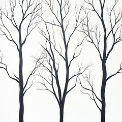 Fototapeta premium Silhouette of Bare Trees with Snow Covered Branches Snow Covered Forests and Trees, Winter season, Happy New Year, Happy Christmas 