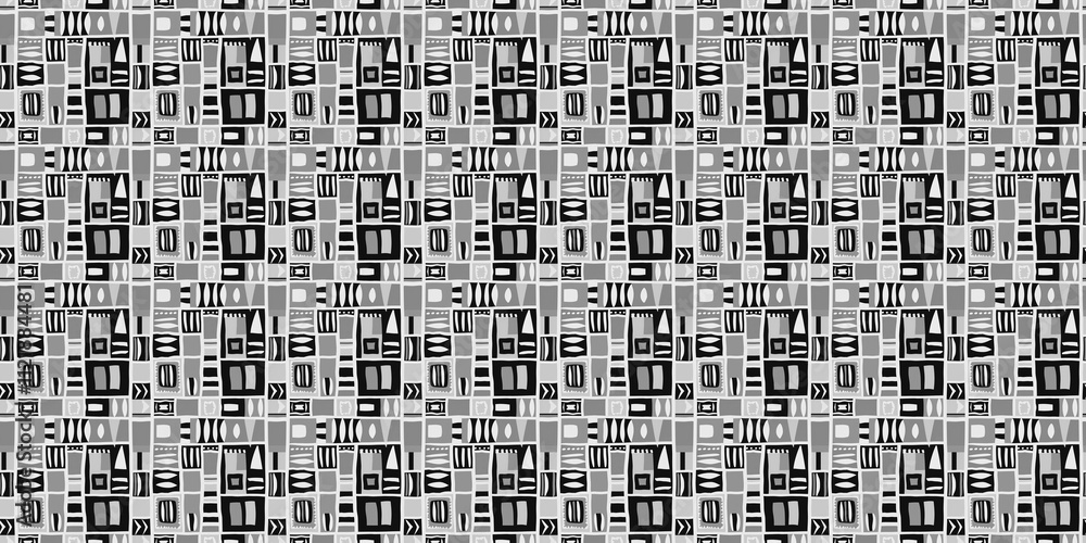 Poster seamless black code pattern with numbers and geometric letter design for a vintage textile backdrop