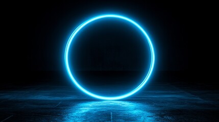 Obraz premium Glowing Blue Neon Ring in Dark Room