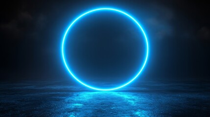 Obraz premium Glowing Neon Circle on Dark Water Surface