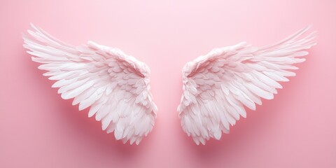 Fototapeta premium White angel wings on pink background