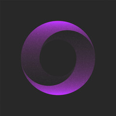 Glowing circular logo purple gradient impossible object 3d design with noise textured and dynamic shapes on a dark background, futuristic digital artwork and modern creative visual compositions.