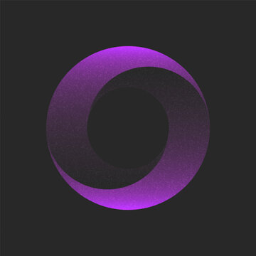 Glowing circular logo purple gradient impossible object 3d design with noise textured and dynamic shapes on a dark background, futuristic digital artwork and modern creative visual compositions.