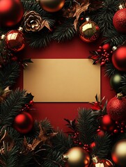 Fototapeta premium Elegantly Decorated Christmas Banner with Clear Center for Big Text