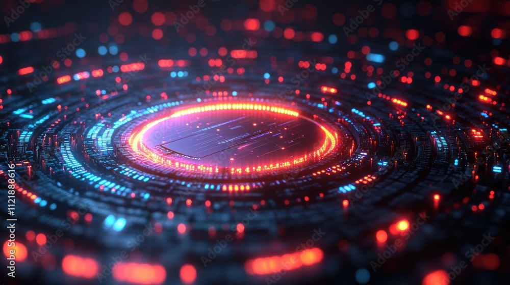 Poster abstract digital design with glowing circular patterns