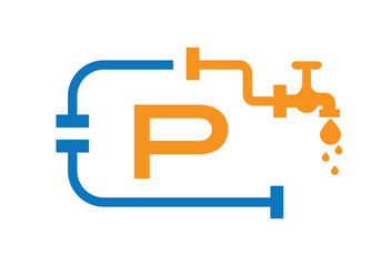 Obraz premium Letter P Plumber Logo Design Vector Template Concept With Pipe And Water Symbol