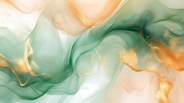 Elegant digital waves in a dance of green and aurous hues, a luxury background concept. Auric. Illustration