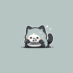 Cute Cartoon Cat Eating Ramen in Minimalist Style with Soft Colors. Cute Cat Vector.
