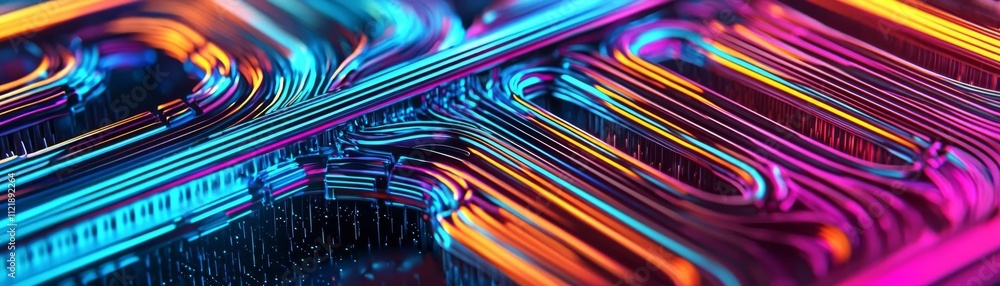 Poster vibrant abstract close-up of colorful circuit board patterns and designs.