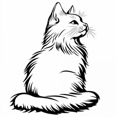 Obraz premium Black and white fluffy cat illustration