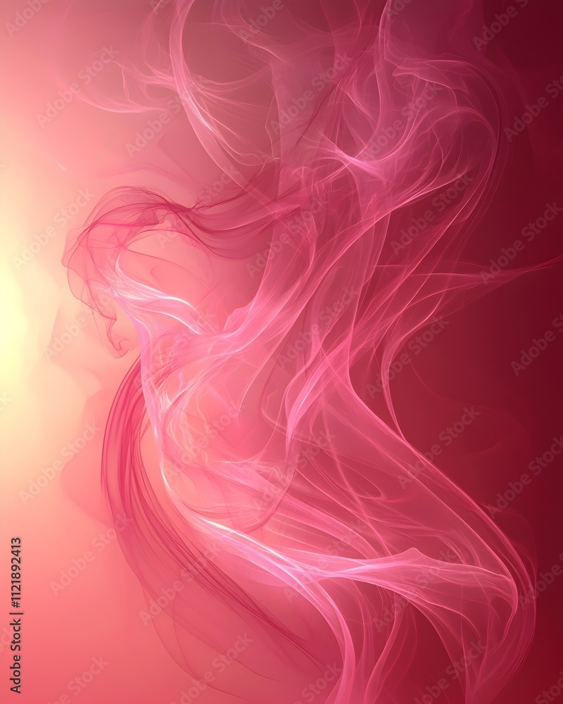 Poster an ethereal swirl of pink smoke gracefully dances across a soft gradient background, creating a mesm