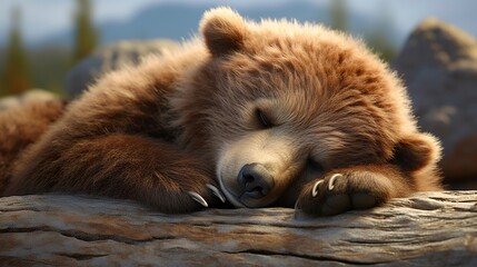 Fototapeta premium A photo of a sleepy bear cub