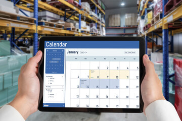 Calendar on computer software application for schedule planning for personal organizer and online business snugly