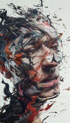 Obraz premium Chaotic artistic representation of distorted character faces merged in captivating photorealism