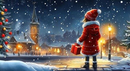 A snowy night filled with festive celebration and holiday spirit.