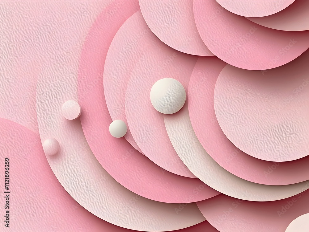 Poster a soothing abstract composition featuring layered circles and spheres in soft pink and cream tones, 