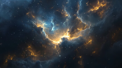 Celestial starry symphony: ethereal, cosmic, deep blue and gold hues, celestial harmony. Auric. Illustration