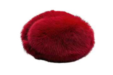 A plush, round red fur hat designed for warmth and style.