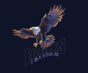 Retro vintage eagle vector art, Eagle flying vector illustration, Eagle and typography artwork for t shirt, poster, graphic print