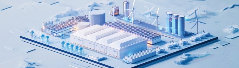 Fototapeta premium A modern industrial complex featuring renewable energy infrastructure.