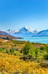 Mount Cook with Lake Pukaki, Canterbury, South Island, New Zealand, Oceania.