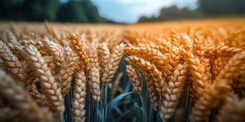 Close-up of Golden Wheat Stalks in a Field