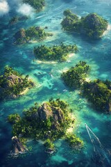 Obraz premium Exploring tropical archipelago scattered islands aerial view nature photography lush environment turquoise waters paradise concept