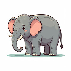 Fototapeta premium Cartoon illustration of a cute gray elephant with large pink ears and expressive eyes.