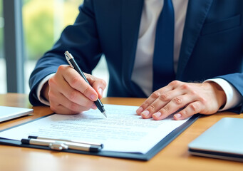 businessman signs documents precise hand gestures detailed illustration style created generative ai