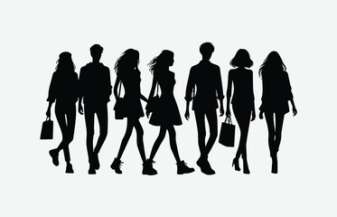 Silhouette Set of People Walking in Groups and Pairs for Creative Design Projects and Visual Artworks
