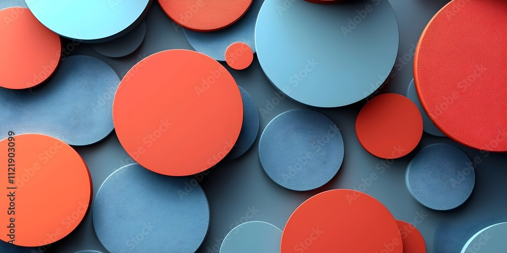 Poster a vibrant and artistic arrangement of circular shapes in varying sizes, featuring a mix of red and b